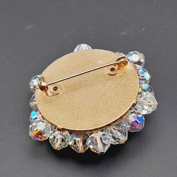 Vintage Crystal Aurora Borealis Clear Beaded 1960s Brooch - Picture 9 of 10